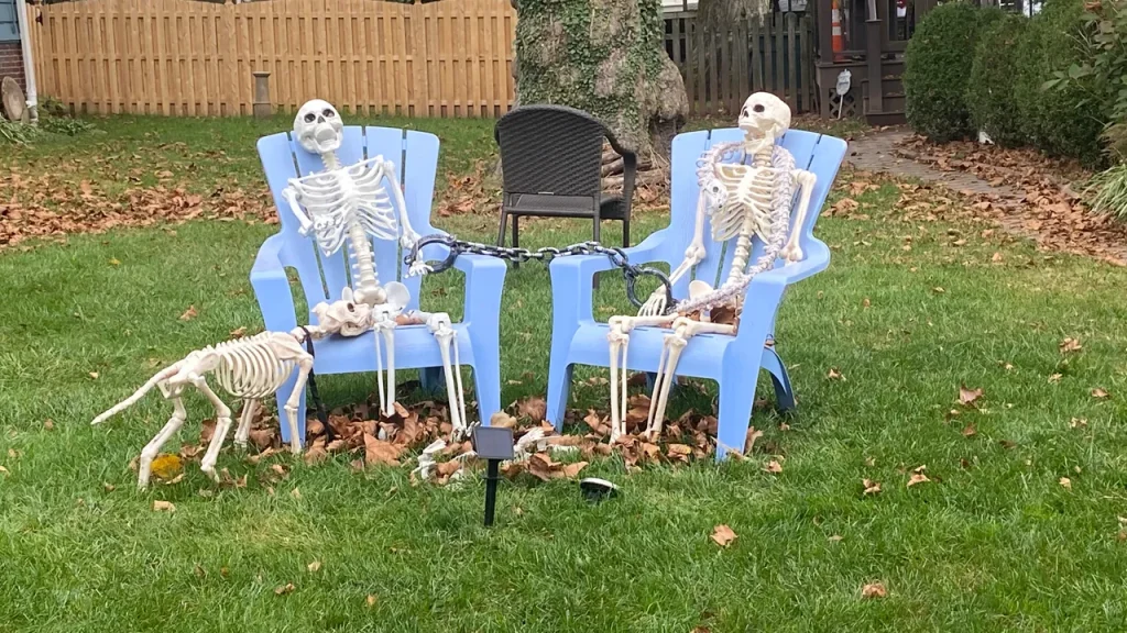 skeletons sitting on chair