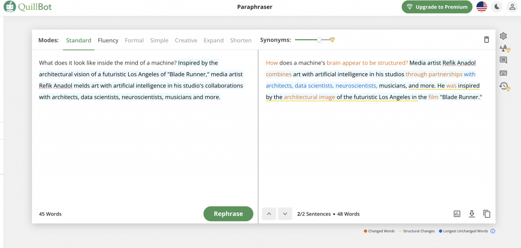 Quillbot Paraphrasing Result