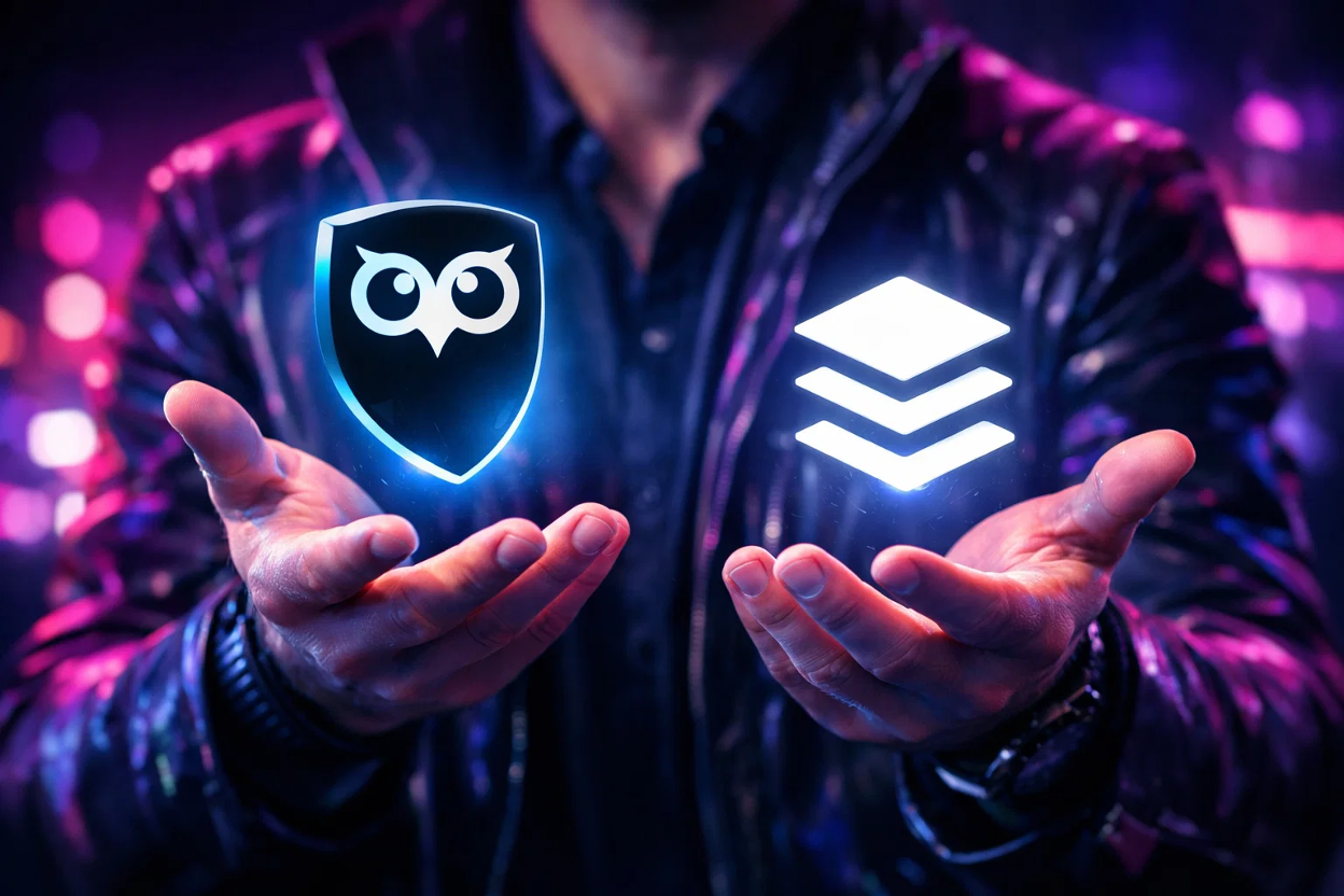 Illustration of a person comparing Hootsuite vs Buffer