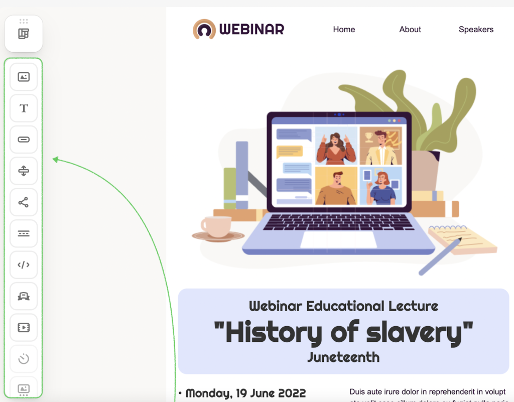 Stripo's intuitive drag-and-drop editor showing customization blocks.