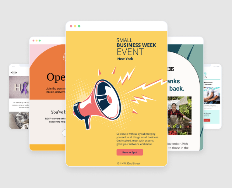 Screenshot of Constant Contact’s email template examples.