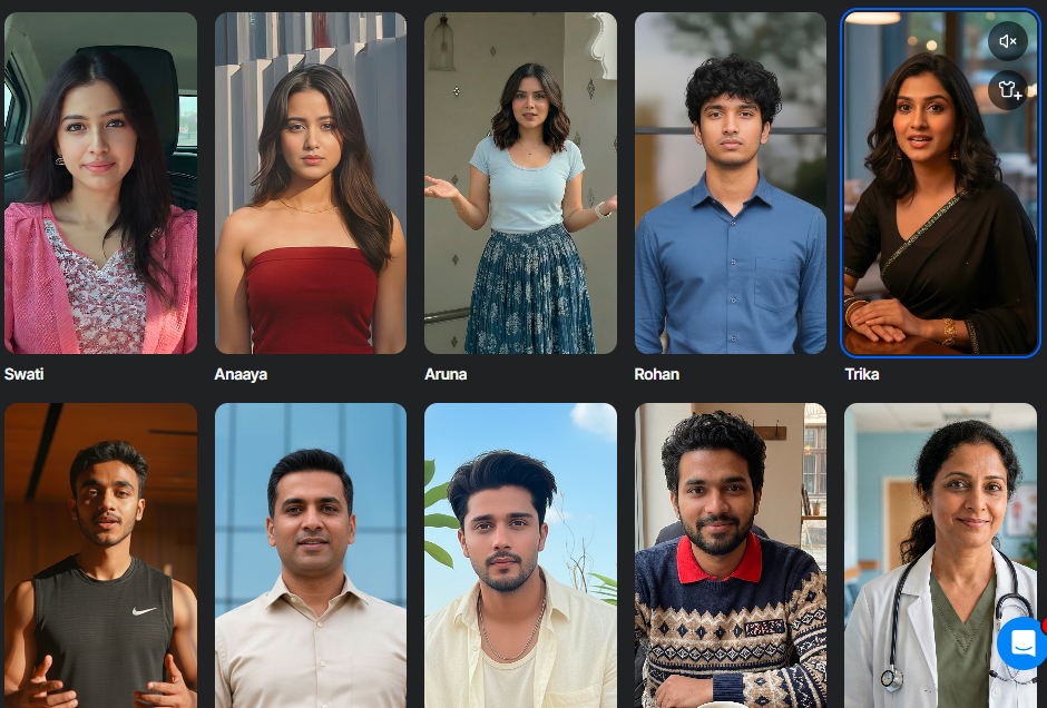 Tagshop AI avatar library showing a selection of diverse AI presenters.