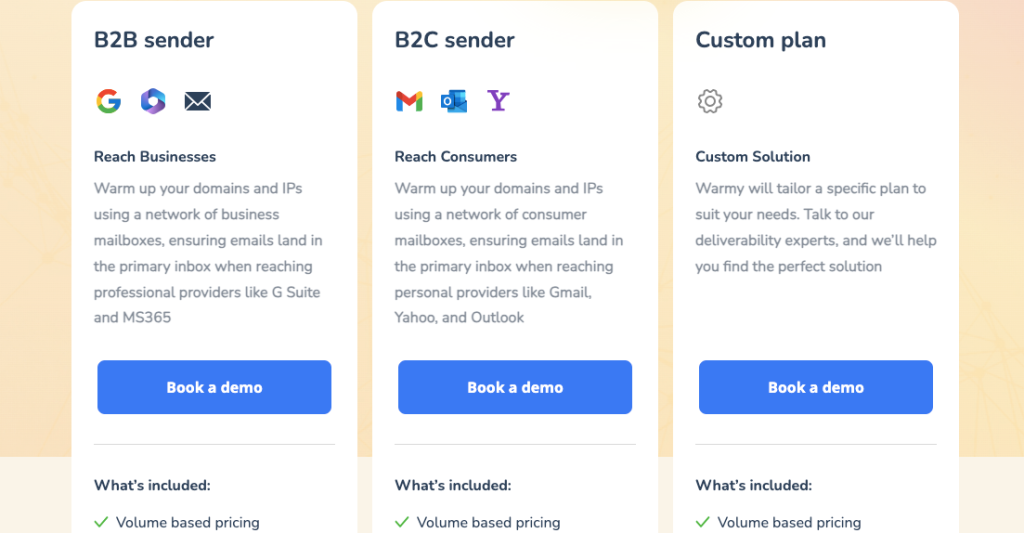 Screenshot from Warmy.io’s pricing page.