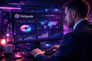 Illustration of a person using Datapods on a computer