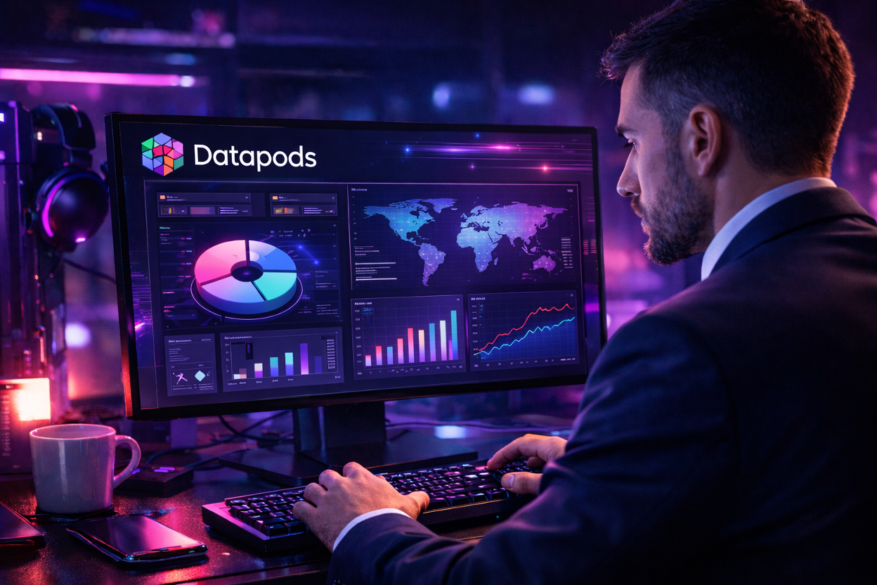 Illustration of a person using Datapods on a computer