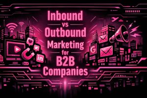 Split digital illustration contrasting inbound marketing on the left with outbound tactics