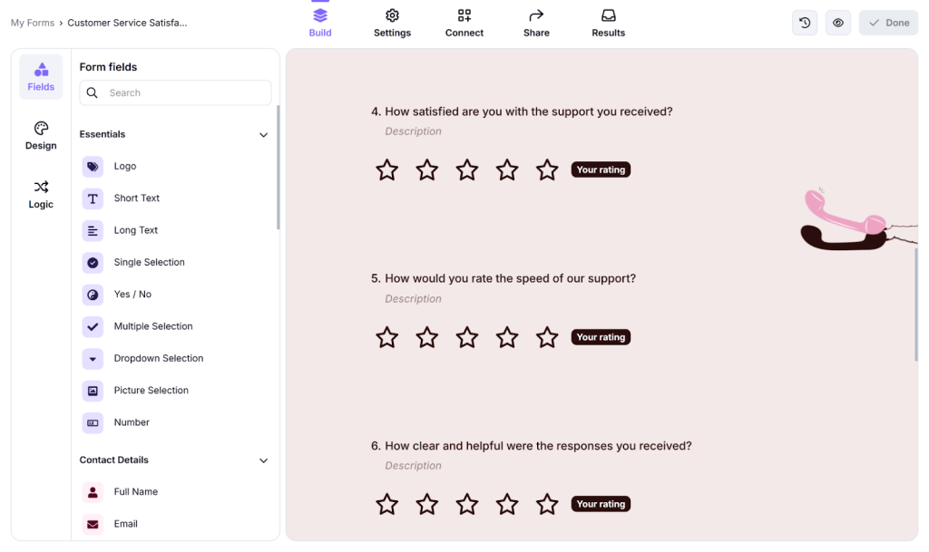 Screenshot from forms.app’s drag-and-drop editor.