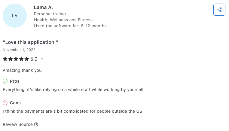 Screenshot of a customer review for forms.app.