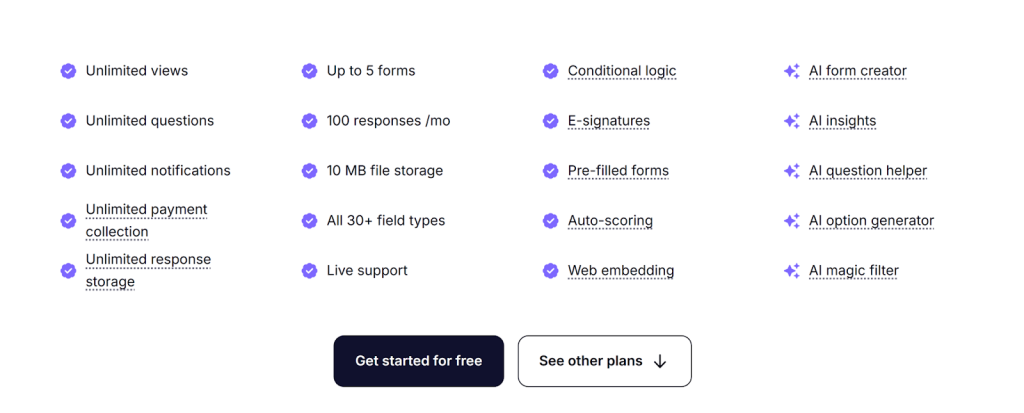 Screenshot from forms.app’s pricing page.