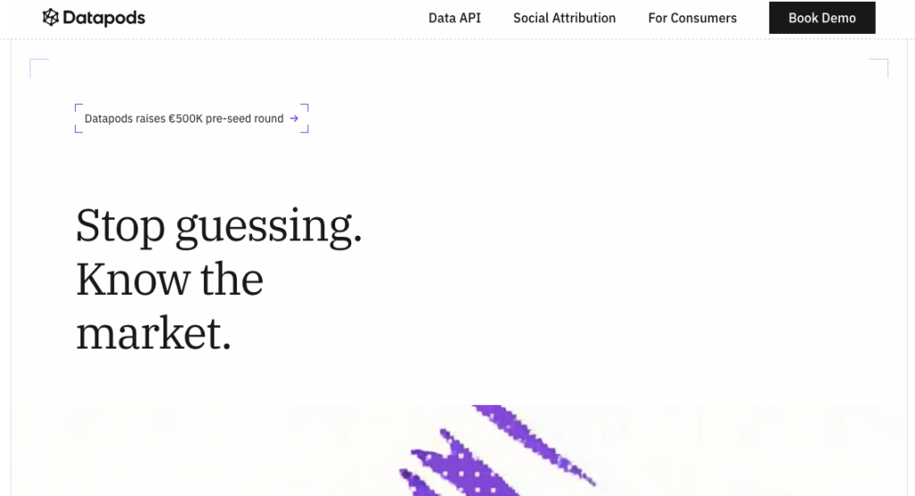 Screenshot of Datapods’ homepage.