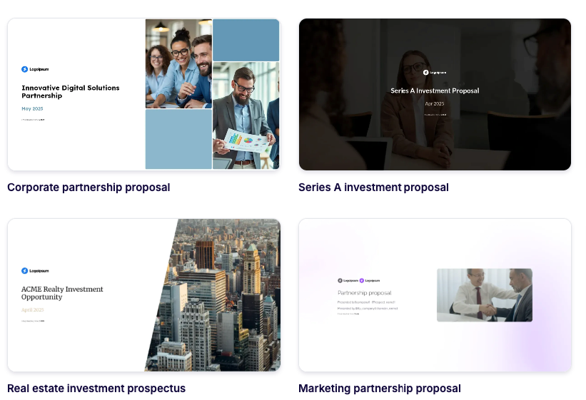 View of some of Storydoc’s proposal templates.