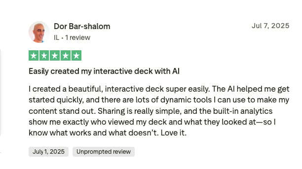 Screenshot of a customer’s review for Storydoc.