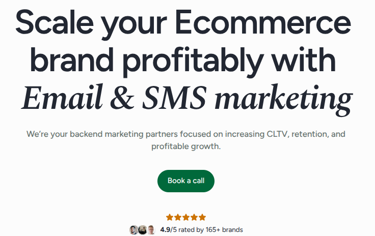 Sinag agency homepage promoting email and SMS marketing services for e-commerce brands.