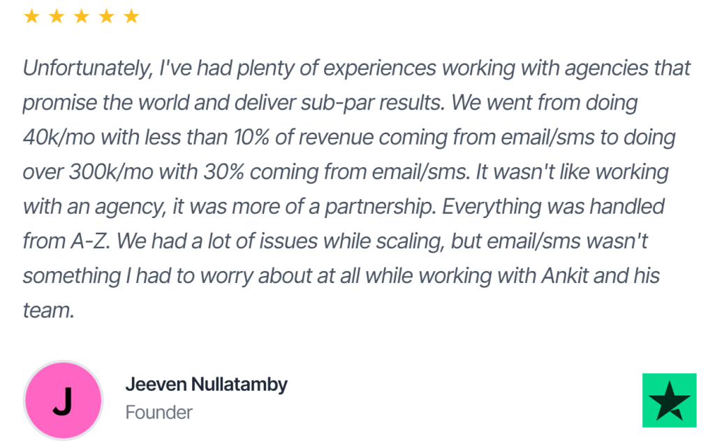5-star Trustpilot review from Jeeven Nullatamby.