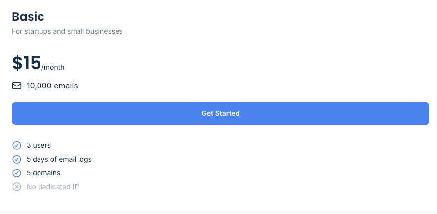 Screenshot of Mailtrap’s Email API/SMTP plans pricing page.
