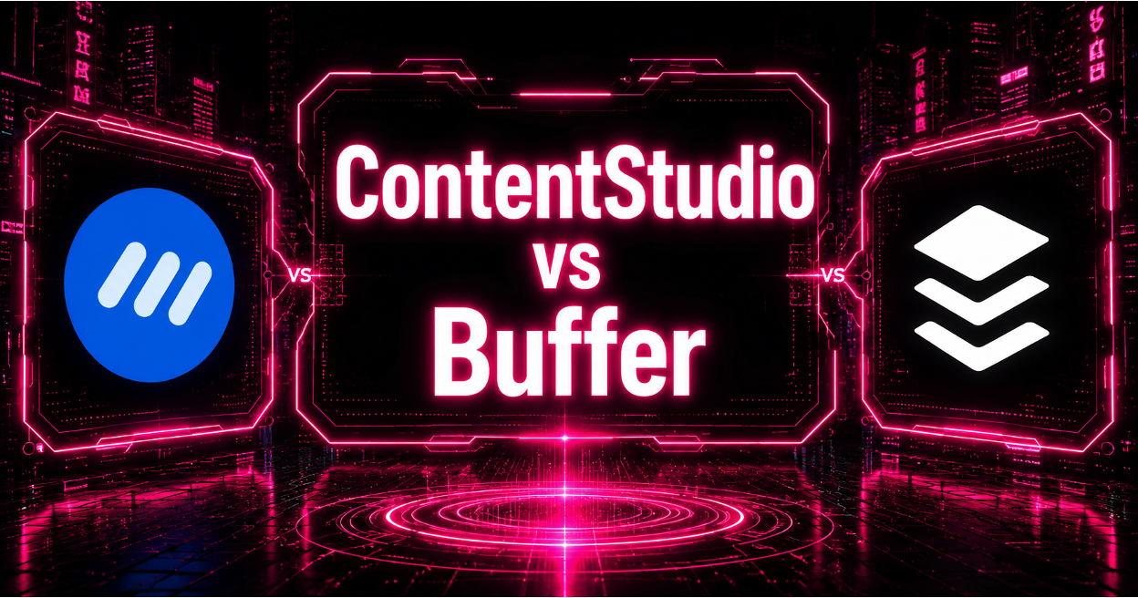 ContentStudio and Buffer logos displayed side by side with a comparison title