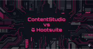 ContentStudio vs Hootsuite comparison cover image with circuit board design