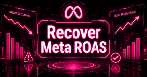 Dark futuristic graphic with the text "Recover Meta ROAS" and Meta logo