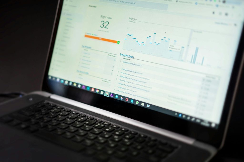 Laptop screen displaying a real-time analytics dashboard.