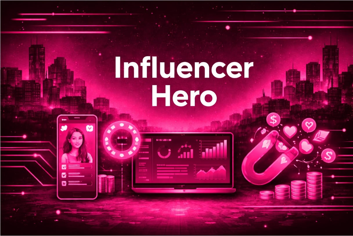 A cyber-punk illustration of Influencer Hero