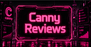 Cyberpunk featured image with Canny Reviews text, Canny logo, and neon dashboard panels for customer feedback management