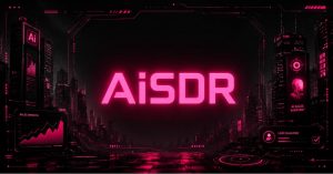 Neon pink AiSDR cyberpunk interface with futuristic AI sales dashboard