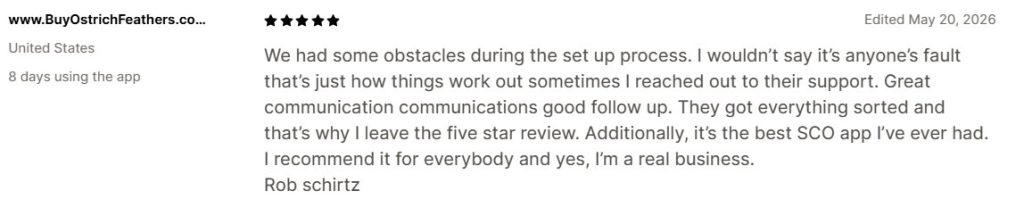 A 5-star user review from "BuyOstrichFeathers.com".