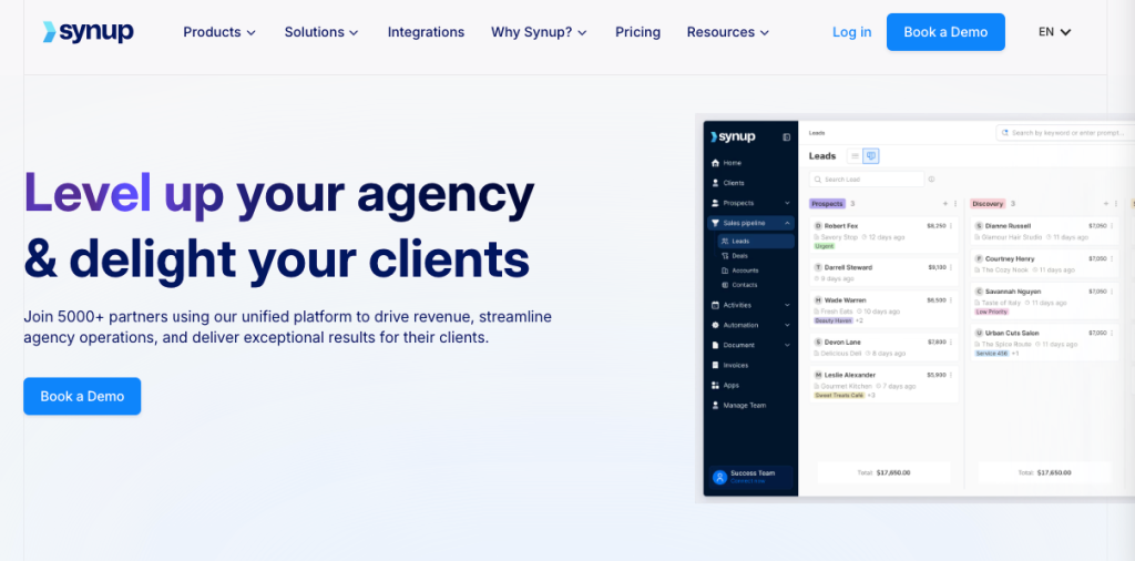 Screenshot of Synup’s homepage.