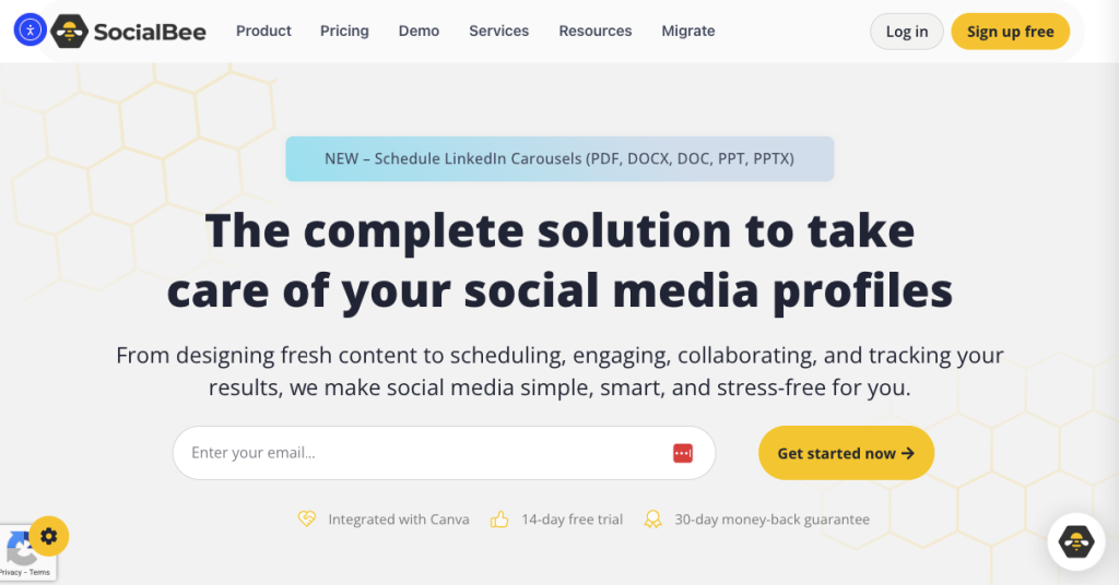 SocialBee’s website homepage. 