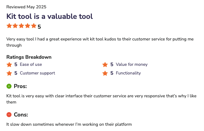 Screenshot of a customer’s review for Kit.