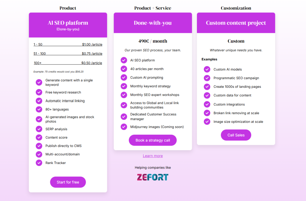 AIContentfy pricing page displaying three tiers.