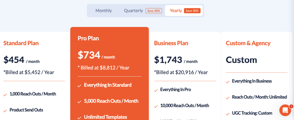 Screenshot of Influencer Hero’s pricing page.