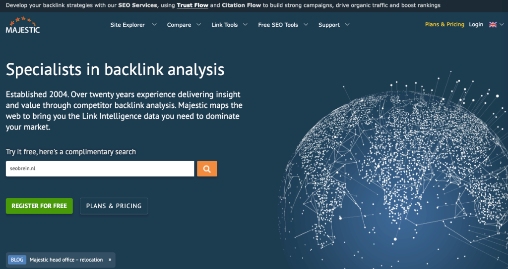 Screenshot Majestic SEO’s home page.