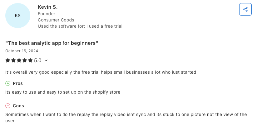 Screenshot of a customer’s review for Lucky Orange.