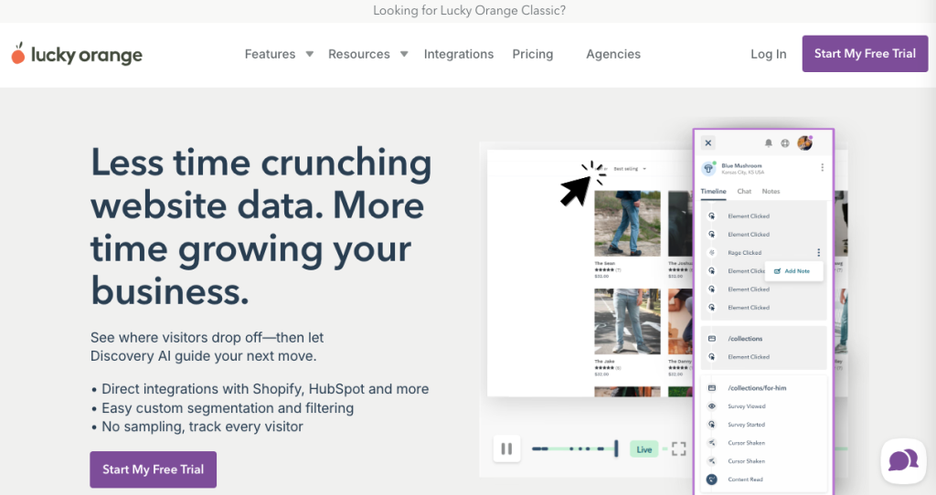 Screenshot of Lucky Orange’s home page.