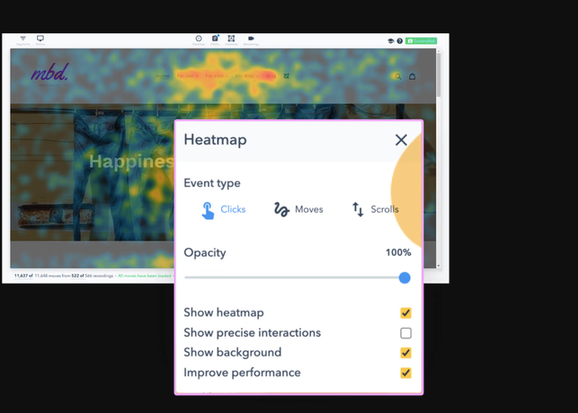 Screenshot of Lucky Orange’s Heatmaps feature.
