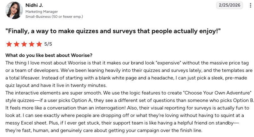 Screenshot of a user’s review for Woorise.
