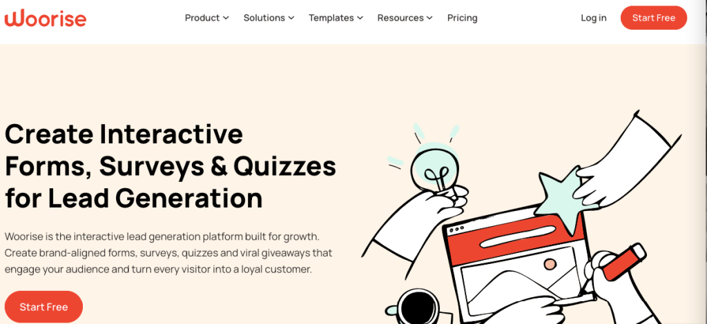 Screenshot from Woorise’s homepage.