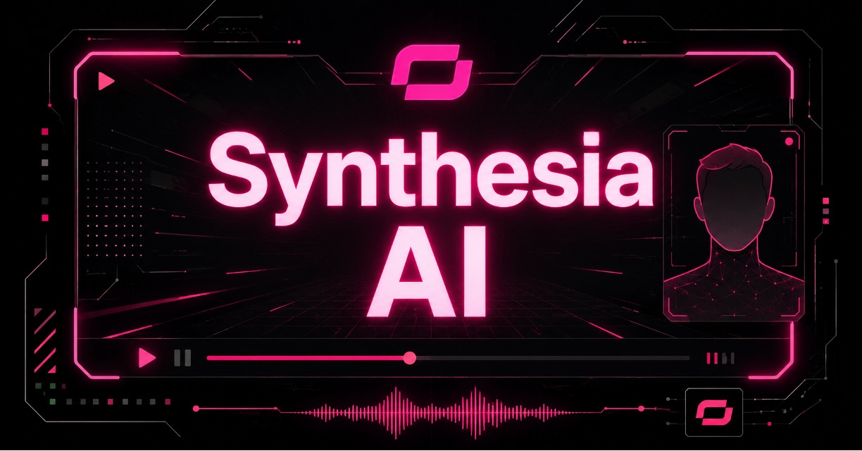 Cyberpunk futuristic illustration of Synthesia AI’s core features