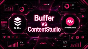 Cyberpunk-style image that reads “Buffer vs ContentStudio'