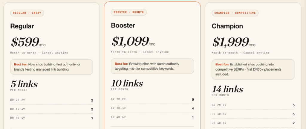 Screenshot showing Outreach Monks’ pricing page.