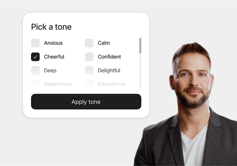 Image showing how to select a tone using Colossyan's AI voiceover feature.