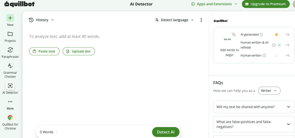 Screenshot of Quillbot’s AI-detection feature.