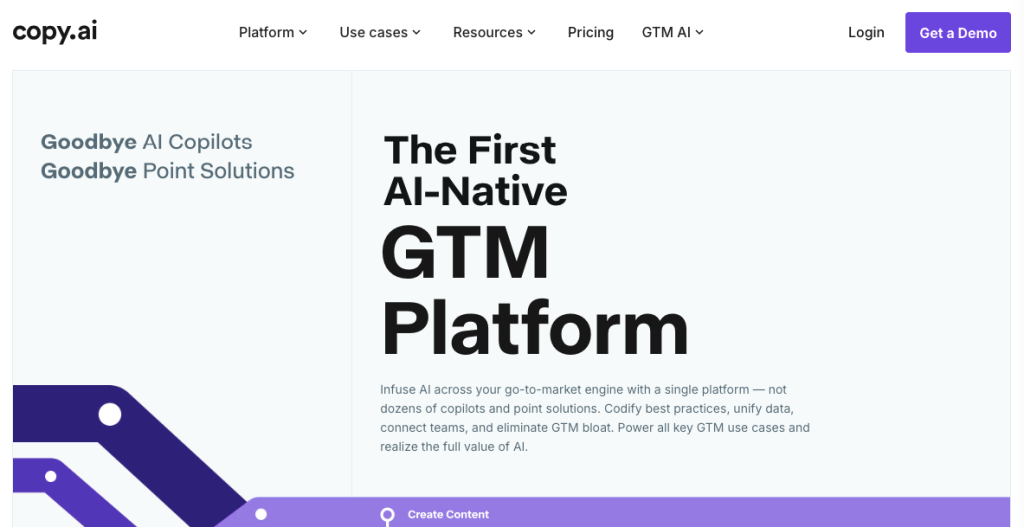 Screenshot of Copy.ai’s homepage.