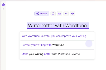 Screenshot of Wordtune’s rewrite feature.