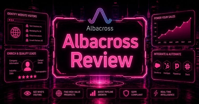 Cyberpunk Albacross logo with neon pink futuristic interface background design