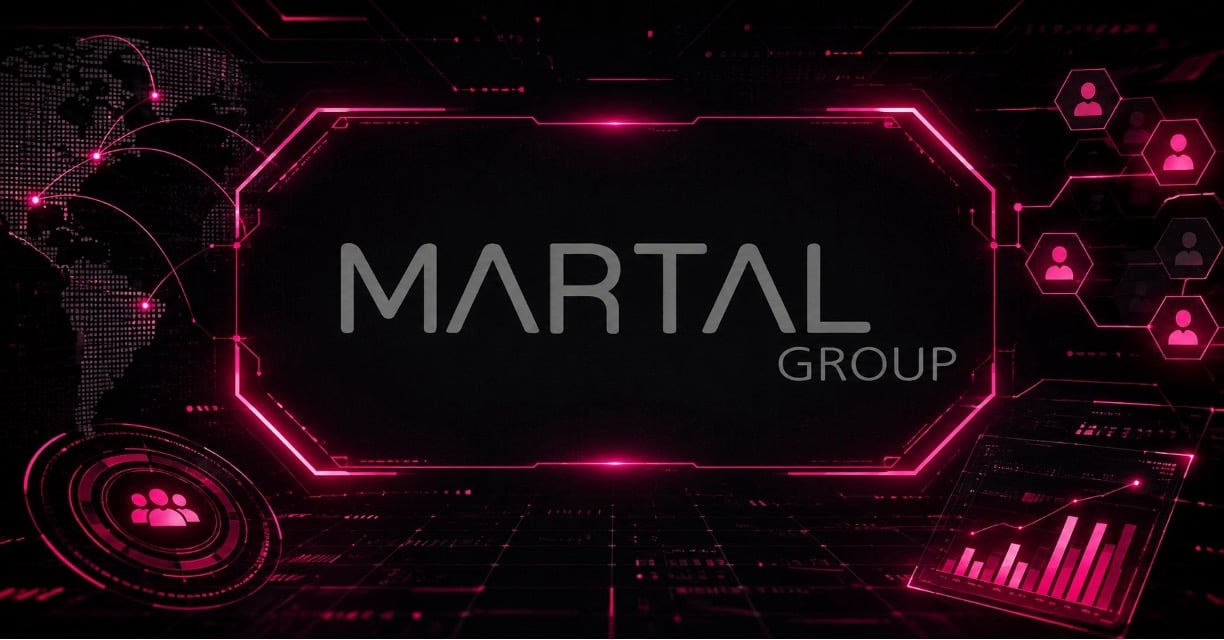 Cyberpunk Martal Group graphic with neon pink sales network interface
