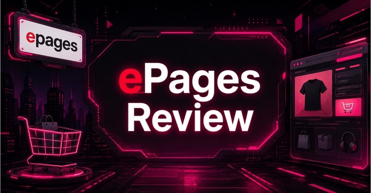Cyberpunk ePages review graphic for small business ecommerce platforms