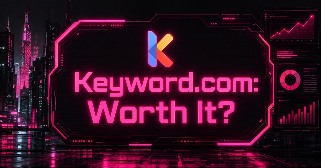 Cyberpunk illustration of Keyword.com, showing its core features