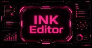 INK Editor AI SEO writing tool displayed in a cyberpunk interface